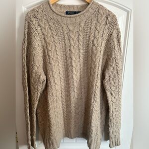 Polo Ralph Lauren Beige Cable Knit Fisherman Crewneck Sweater